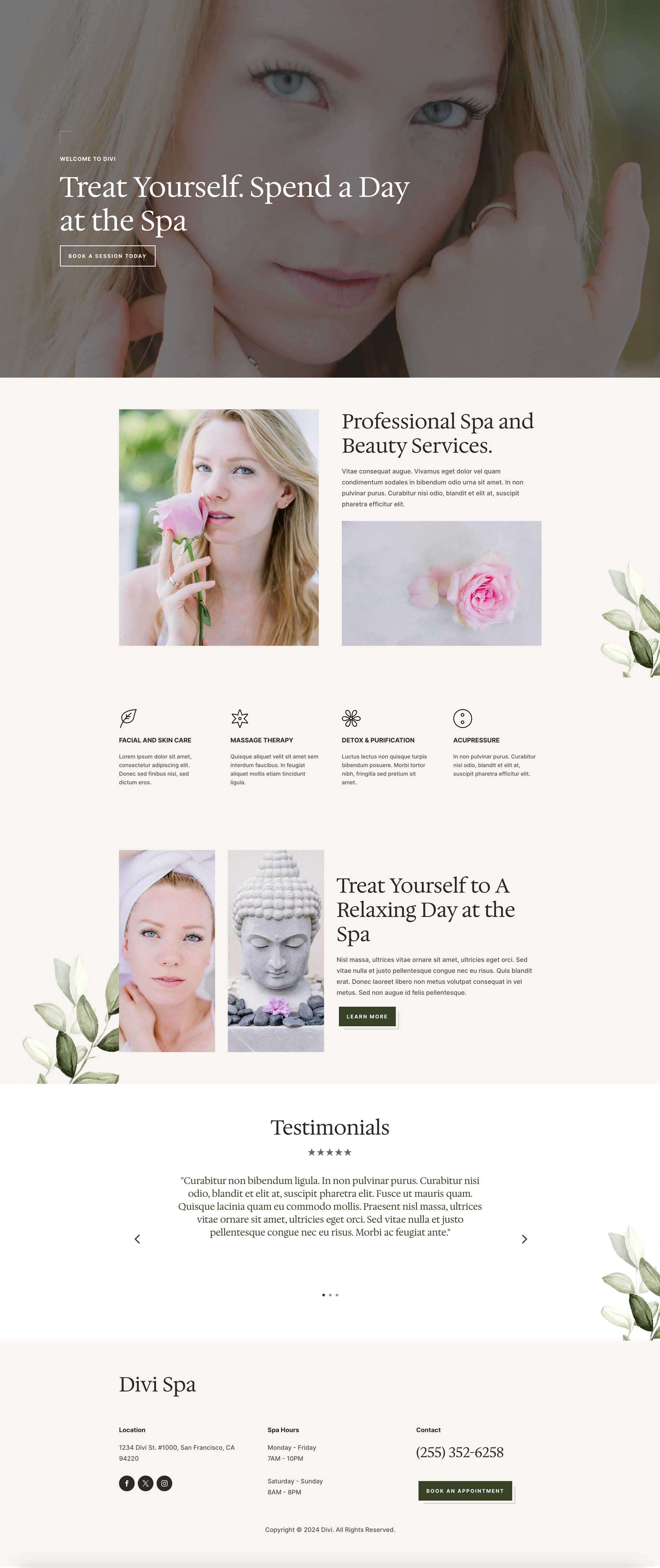 Spa Home Page Divi Layout By Elegant Themes