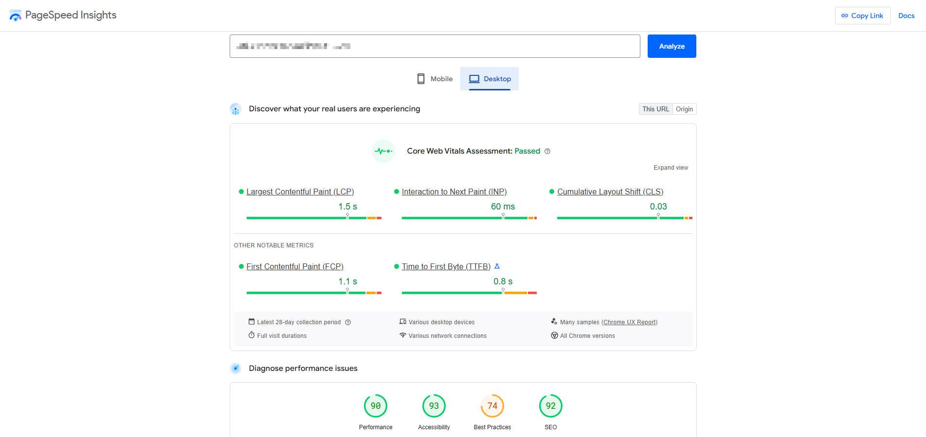 PageSpeed Insights Dashboard from Google