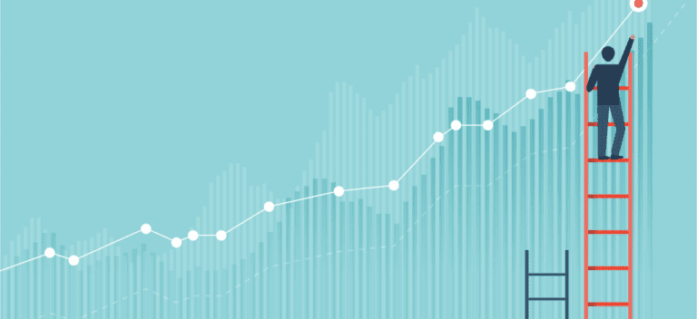 A man up a ladder drawing lines onto a chart.