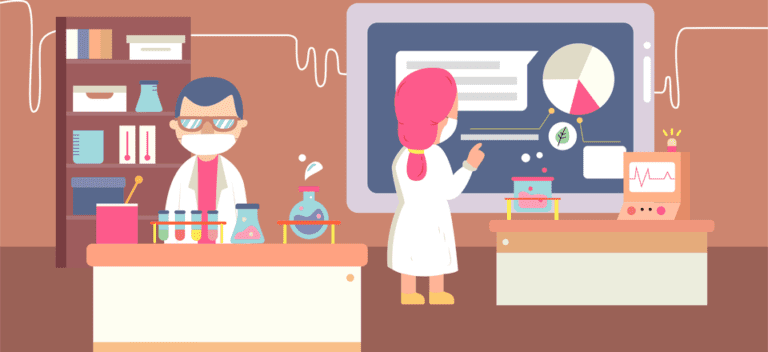 Two scientists working in a lab.