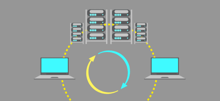 Multiple servers connecting to computers.