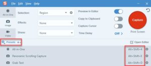 snagit shortcut keys