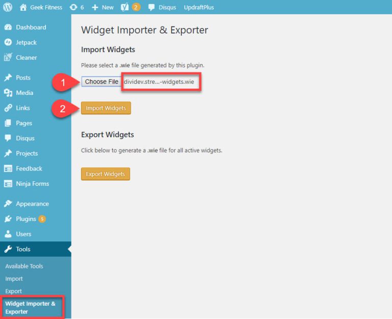 How To Import And Export WordPress Widgets Between Sites | Elegant ...