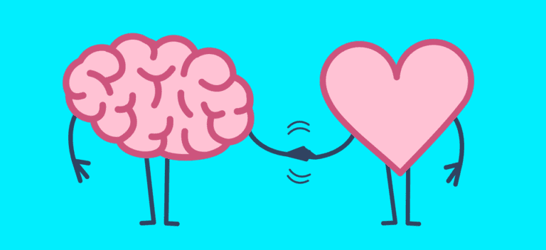 A brain and a heart shaking hands.