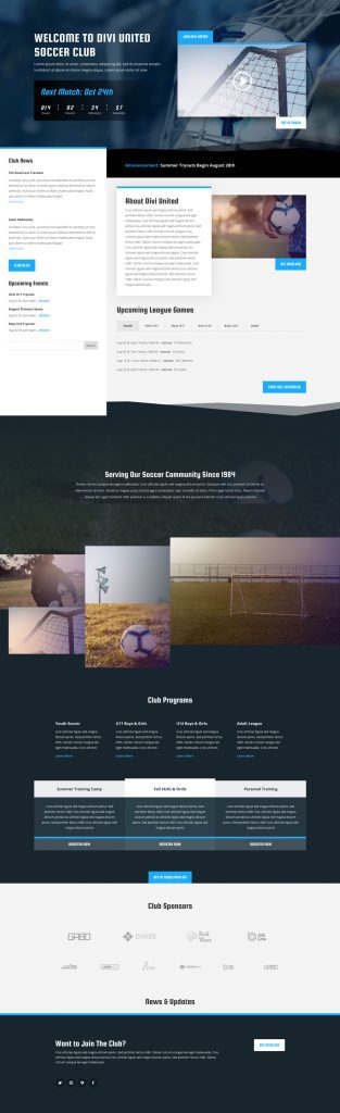 Get a FREE Soccer Club Layout Pack for Divi