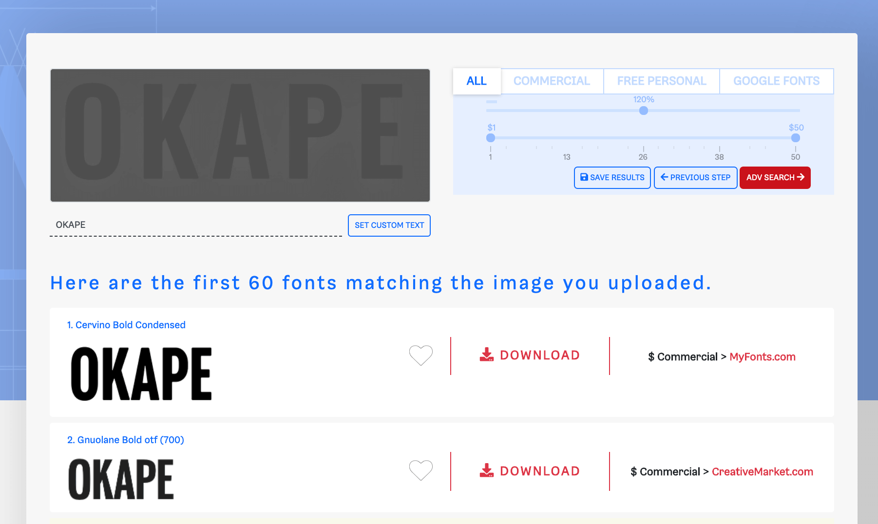find font using an image