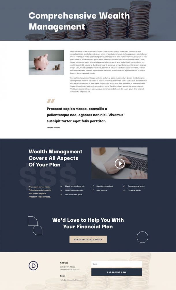 Get a FREE Financial Advisor Layout Pack for Divi