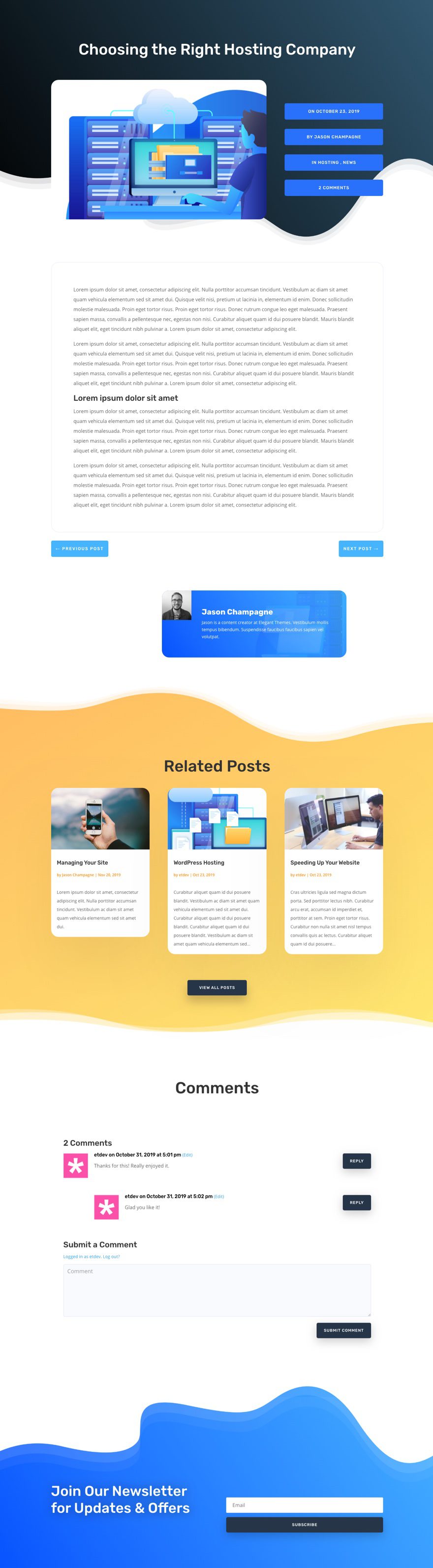 Get a FREE Blog Post Template for Divi s Hosting Company Layout Pack