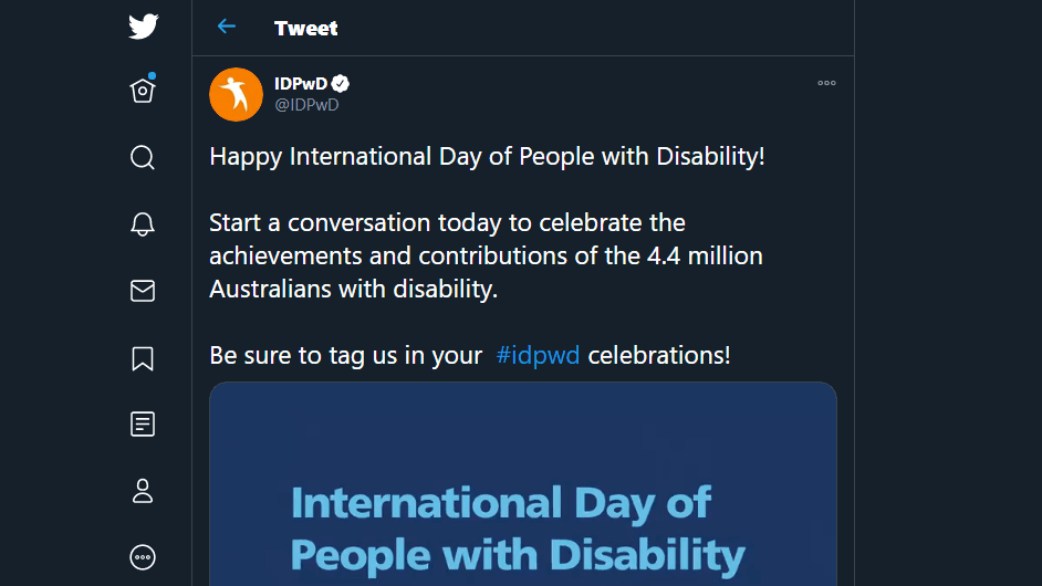 A tweet about disability day.