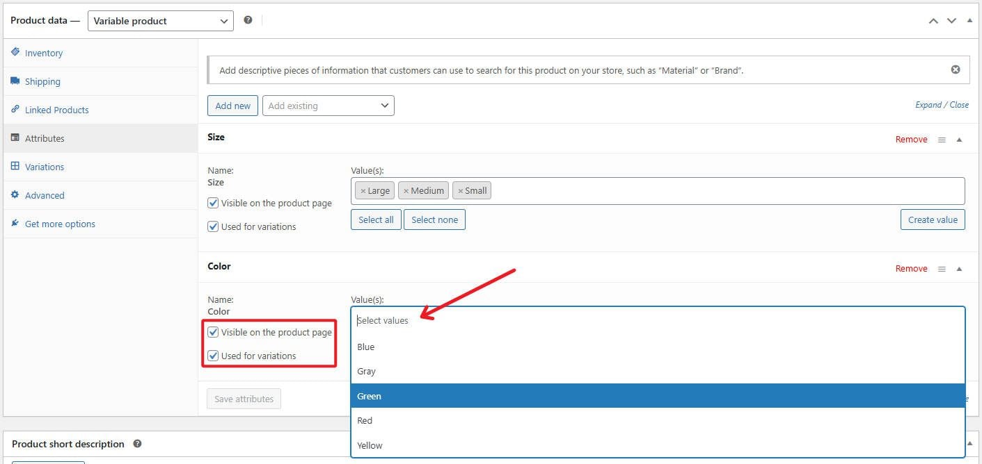 Add values to product attributes