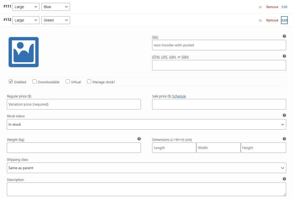 Variation Product Information