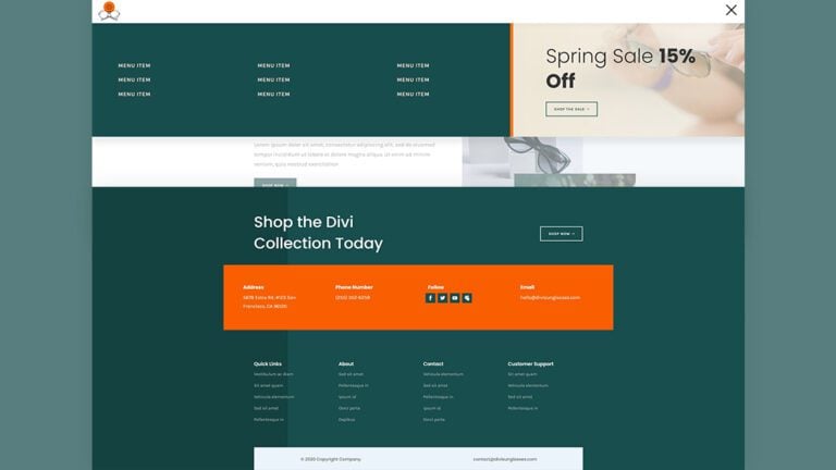 sunglasses shop header footer