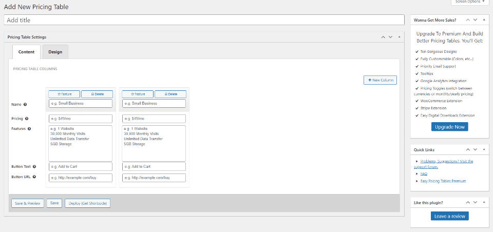 Easy Pricing Tables