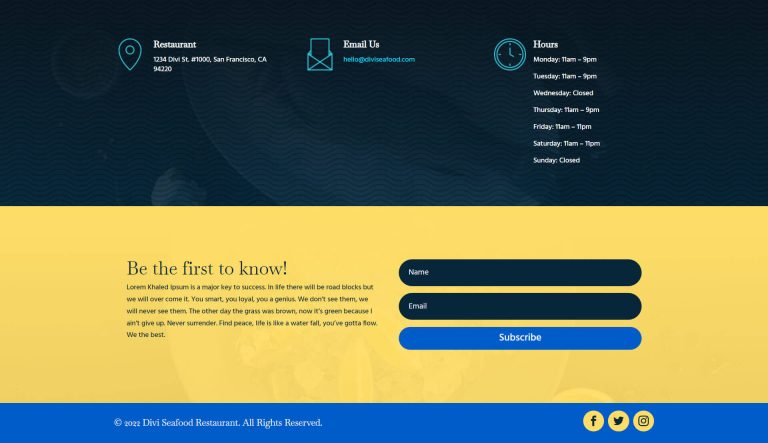 Download A FREE Header & Footer For Divi's Seafood Restaurant Layout Pack