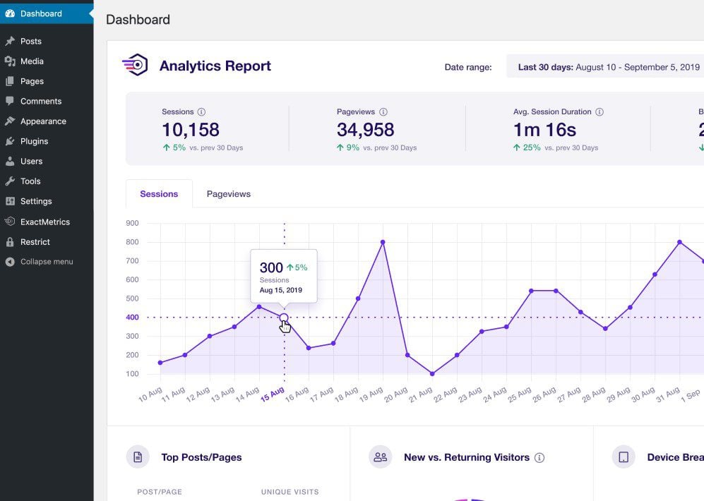 ExactMetrics Analytics Report Screenshot