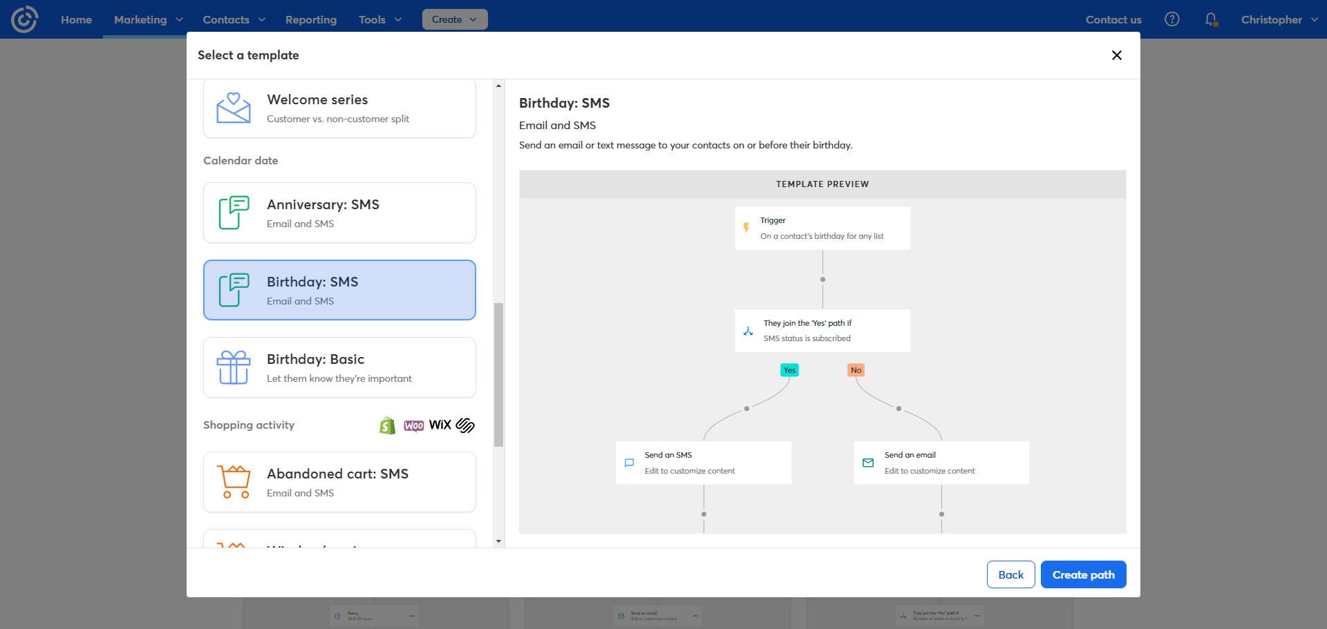 Constant Contact SMS in Automations