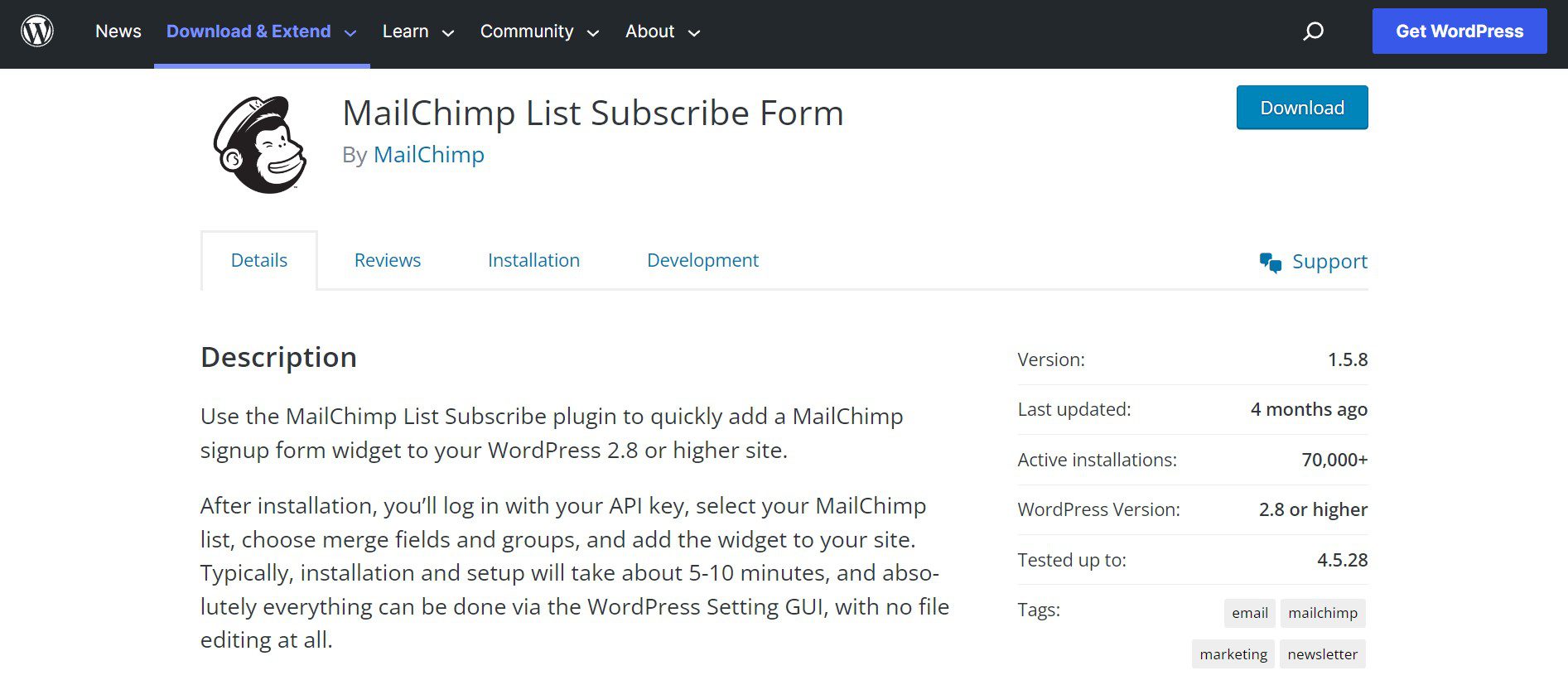 Mailchimp WordPress Integration Subscribe Form