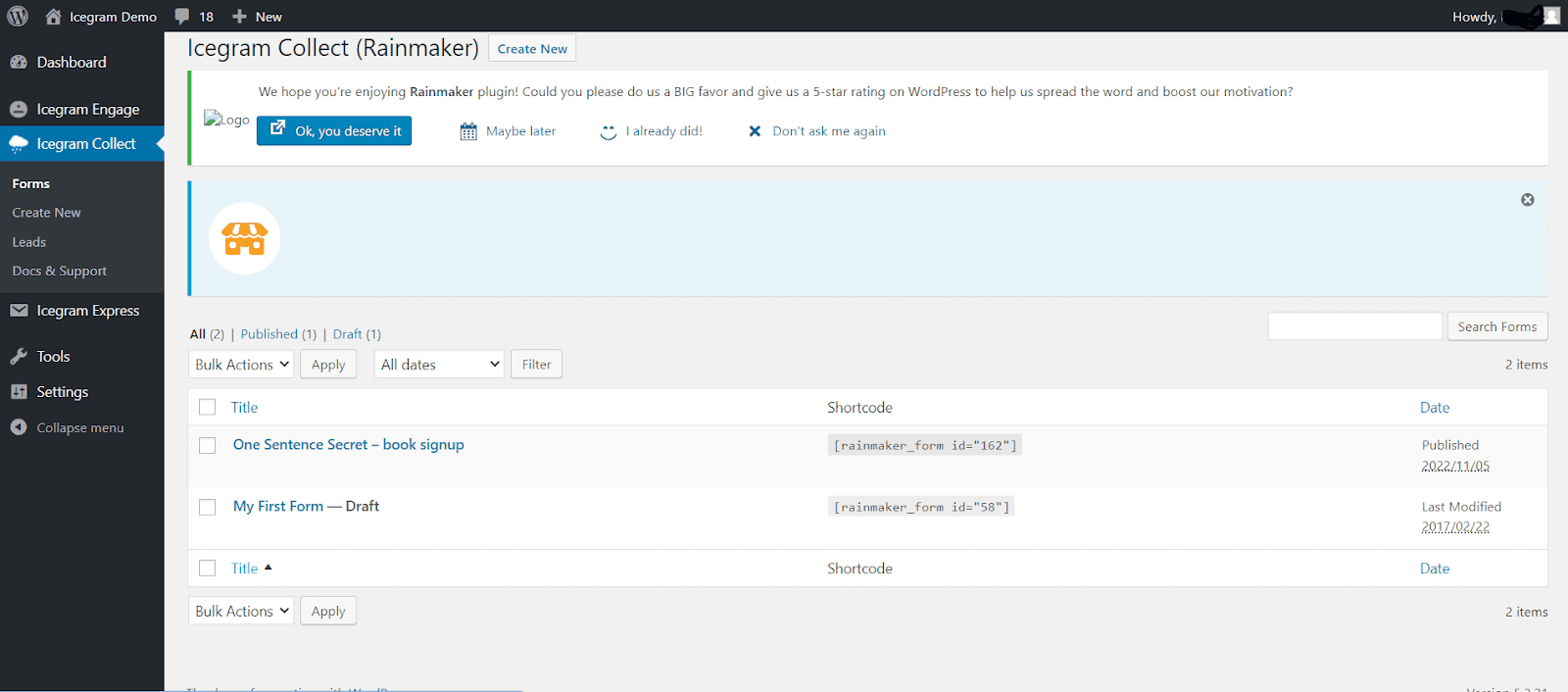 IceGram Screenshot of Form Maker Page in WP Admin