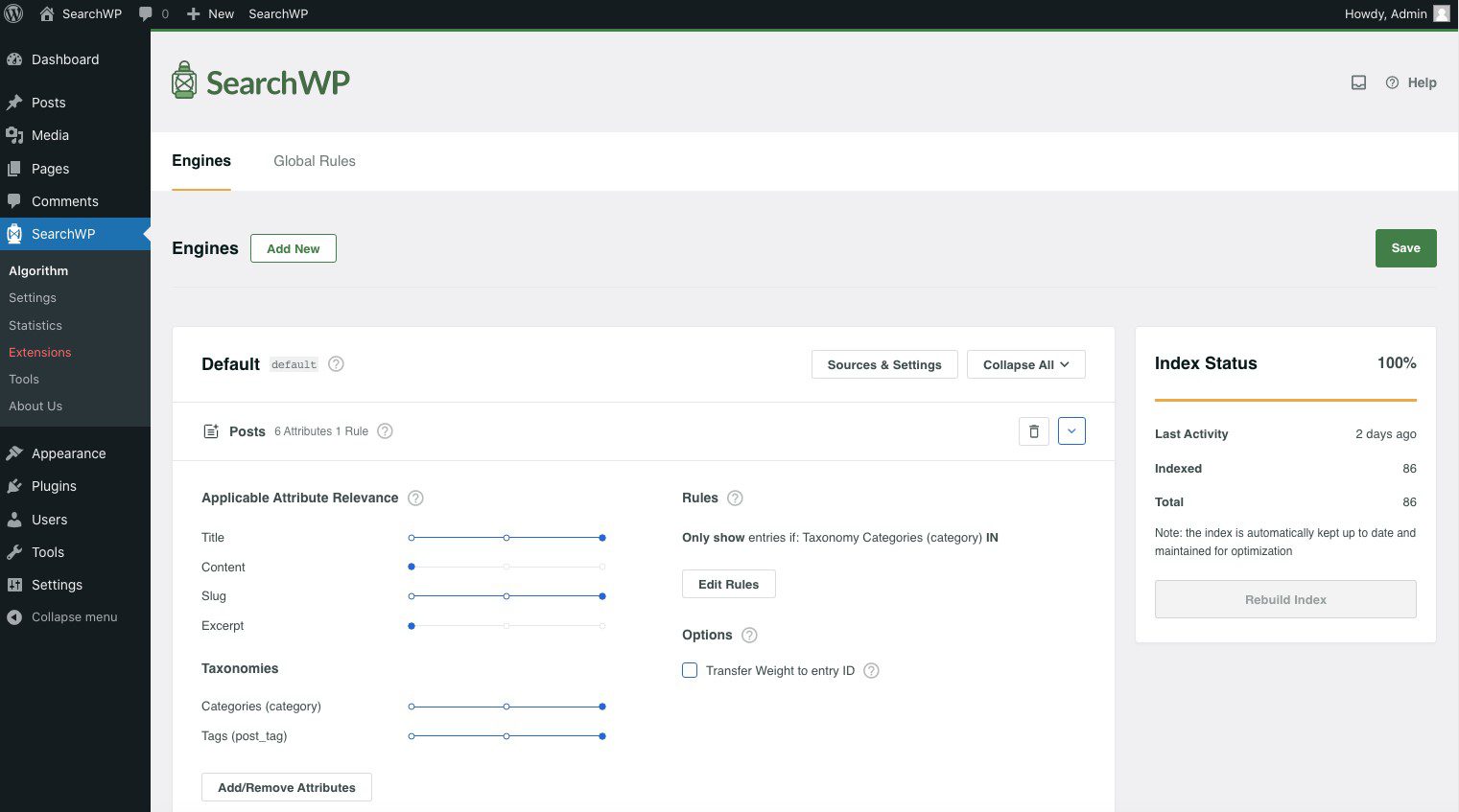 Search WP Configure Engines for Site Search