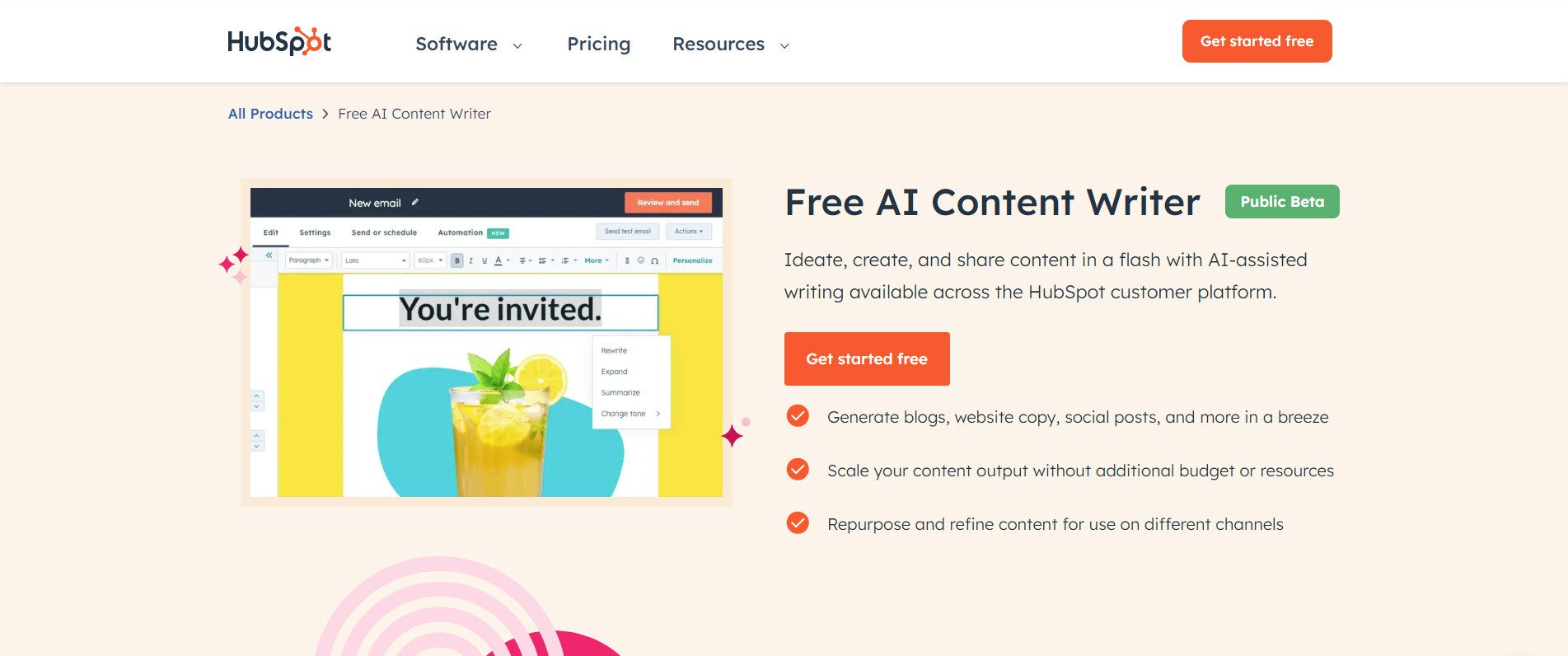 Hubspot AI Content Writer - Landing Page - July 2024