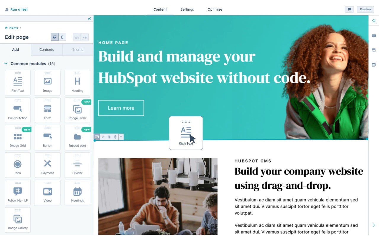 Hubspot Website Builder Drag and Drop
