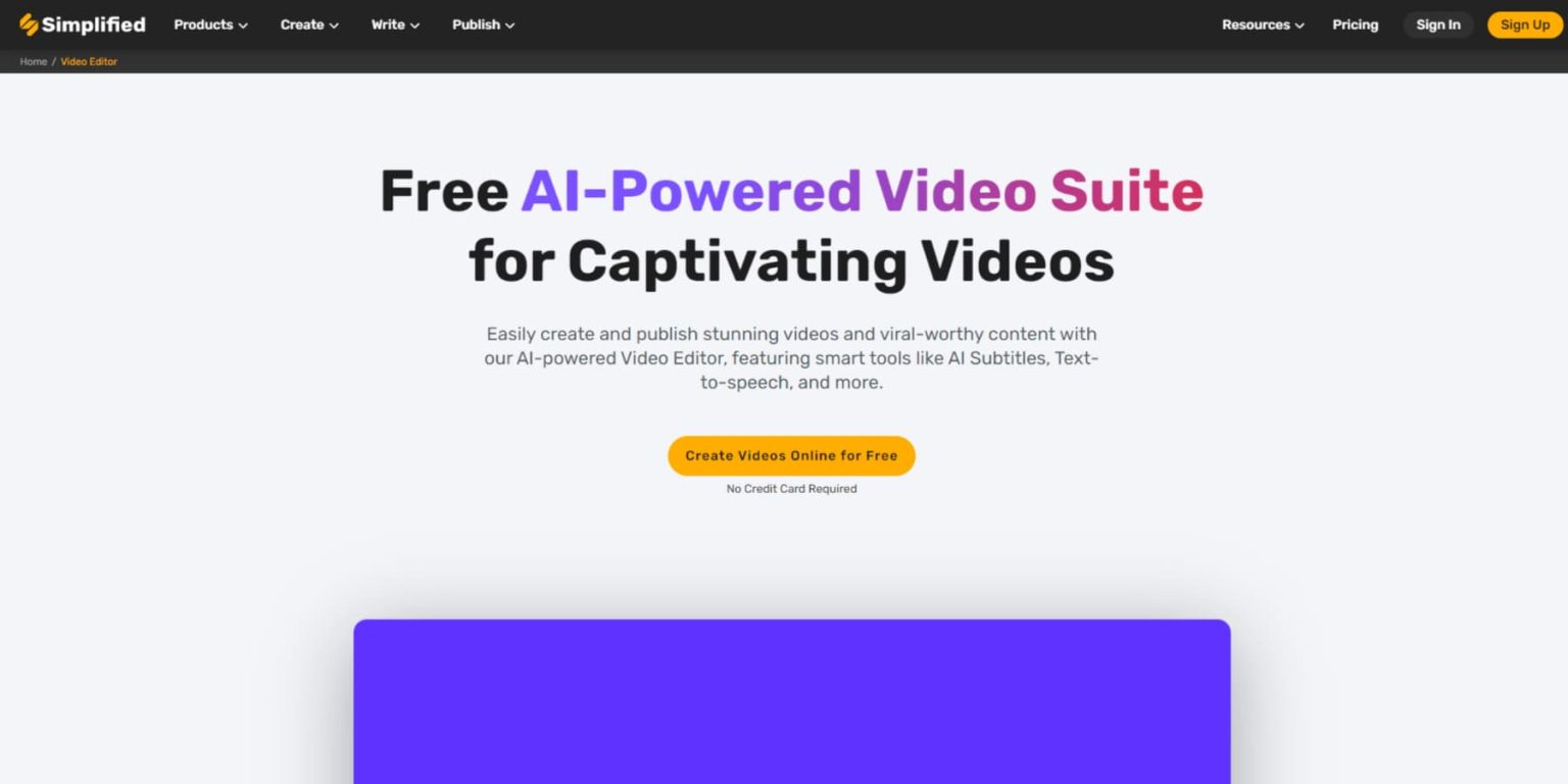 Simplified Review Features Pricing More 2024   A Screenshot Of Simplifieds AI Video Editor Landing Page 1536x768 