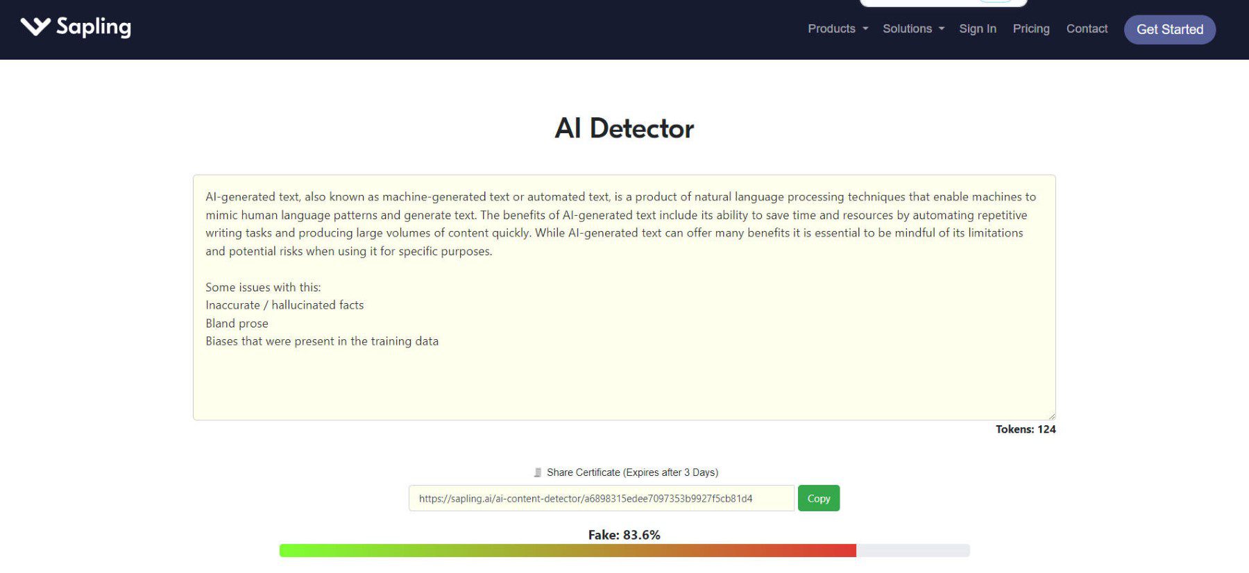 Sapling AI Detector - Landing Page - January 2024