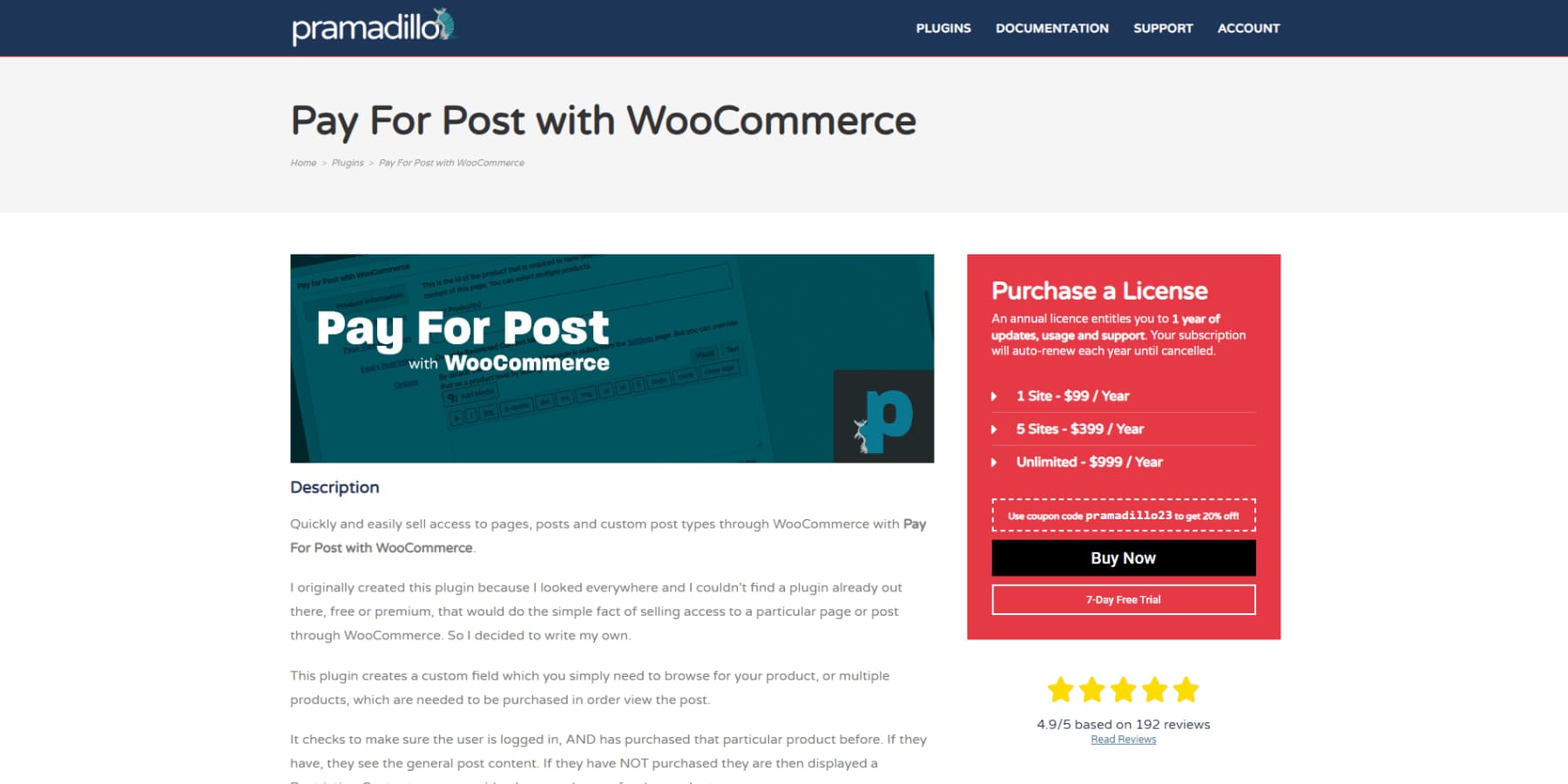 A screenshot of Pay For Post With WooCommerce's homepage