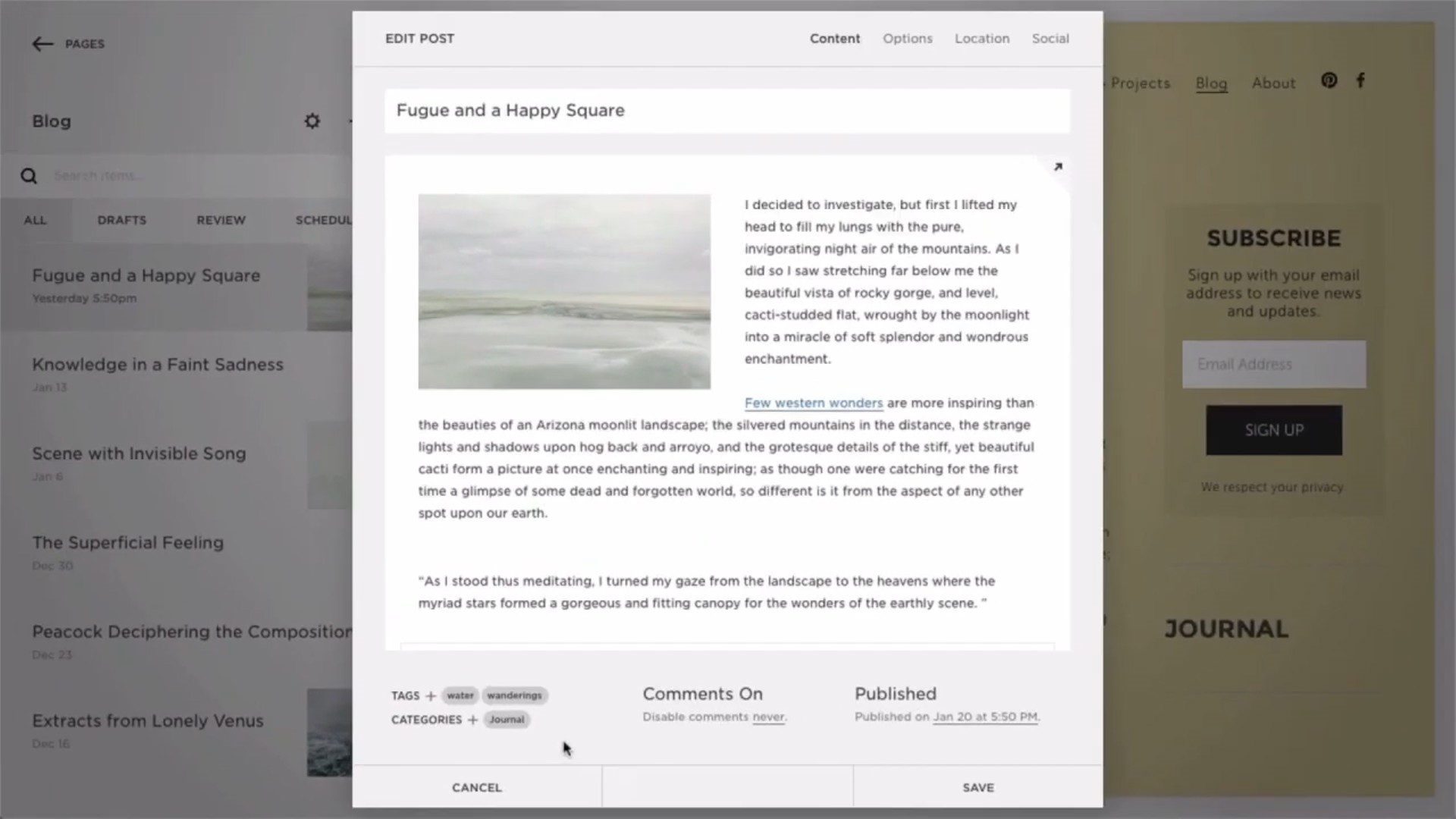 Squarespace Blog Editor with Tags, Categories, and Comments