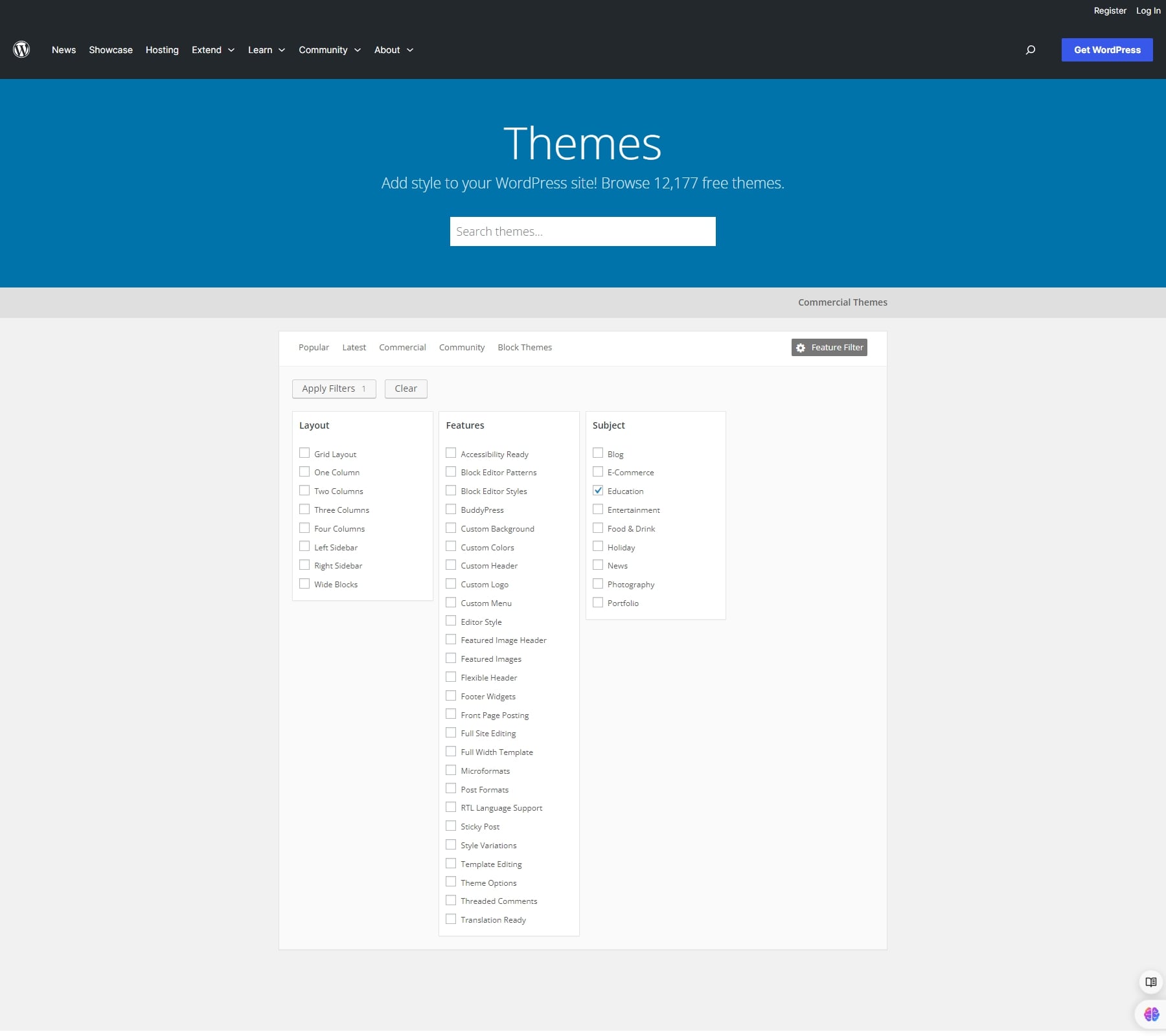 wordpress themes search-filter