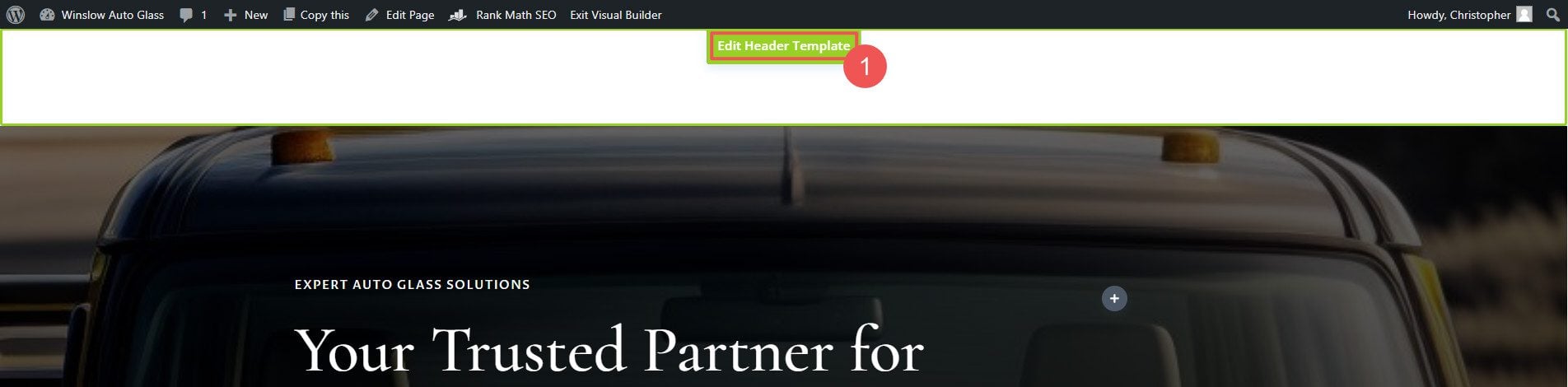 Edit Header Template from Home Page Visual Builder
