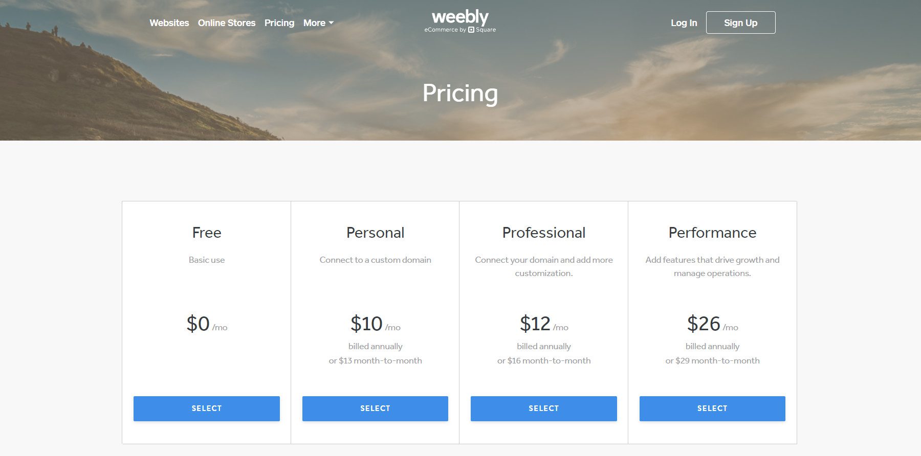 Weebly - Pricing - May 2024
