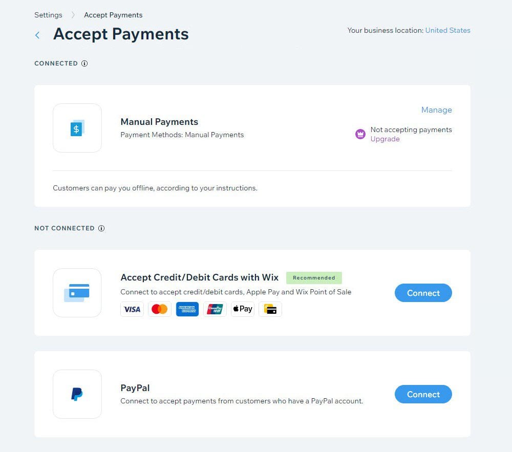 Wix Payment Methods Accepted