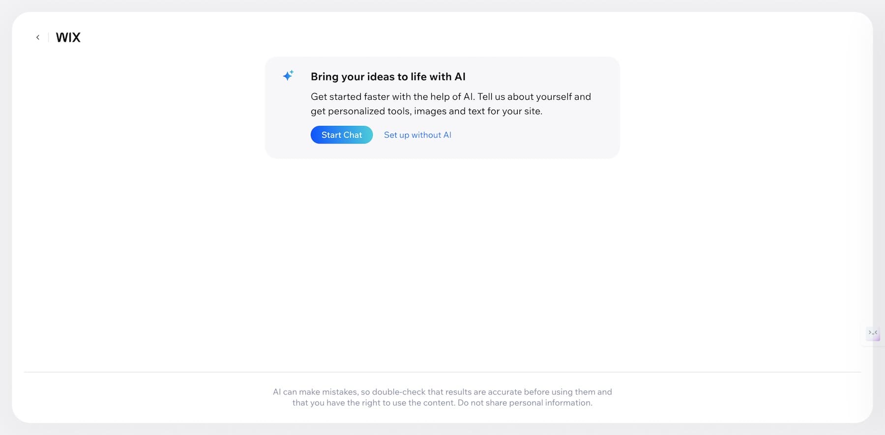 wix ai chatbot greets as soon as you create a new website
