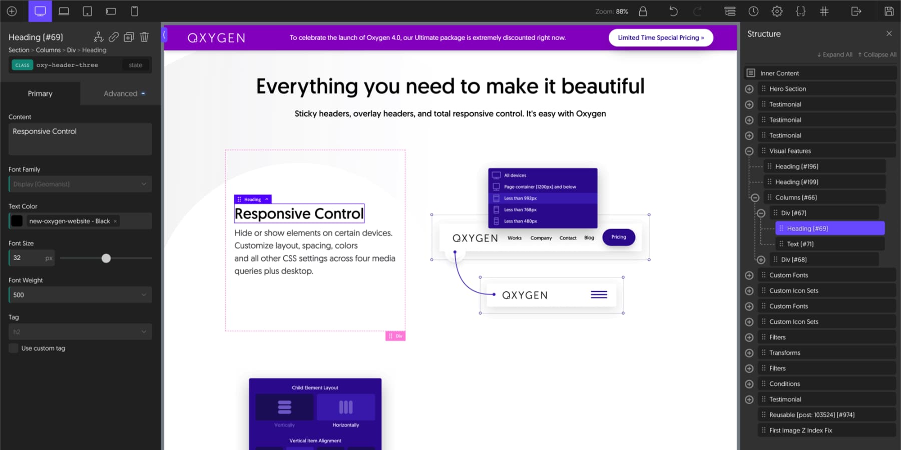 A screenshot of Oxygen Builder's user interface