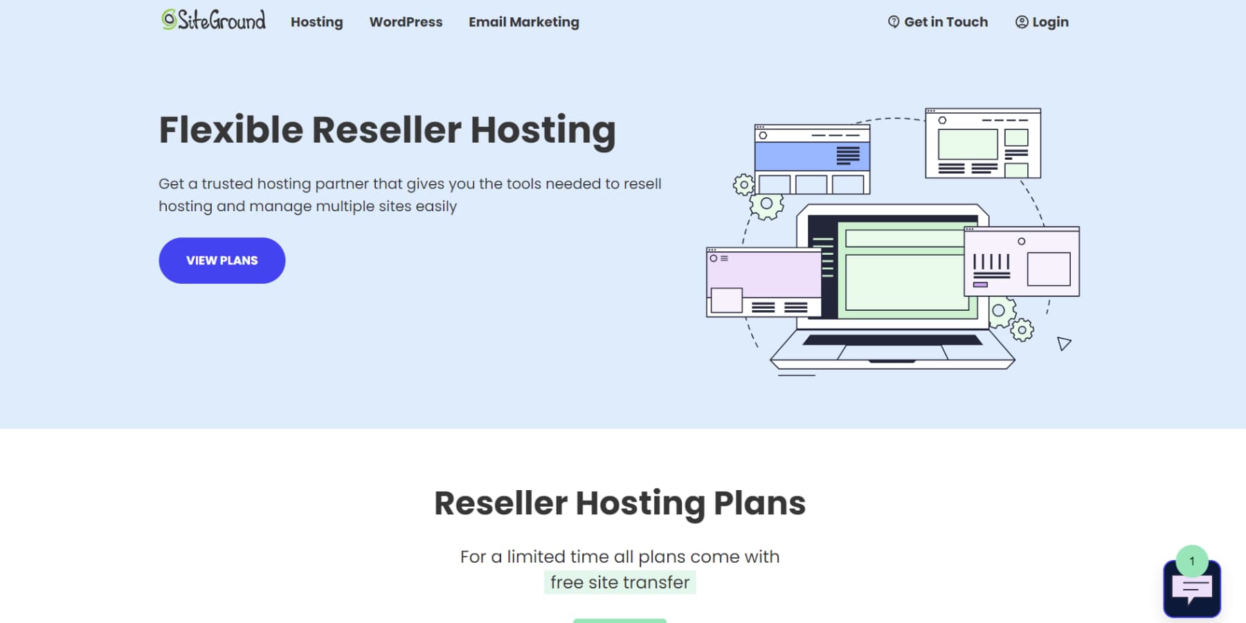 A screenshot of Siteground's Reseller Homepage