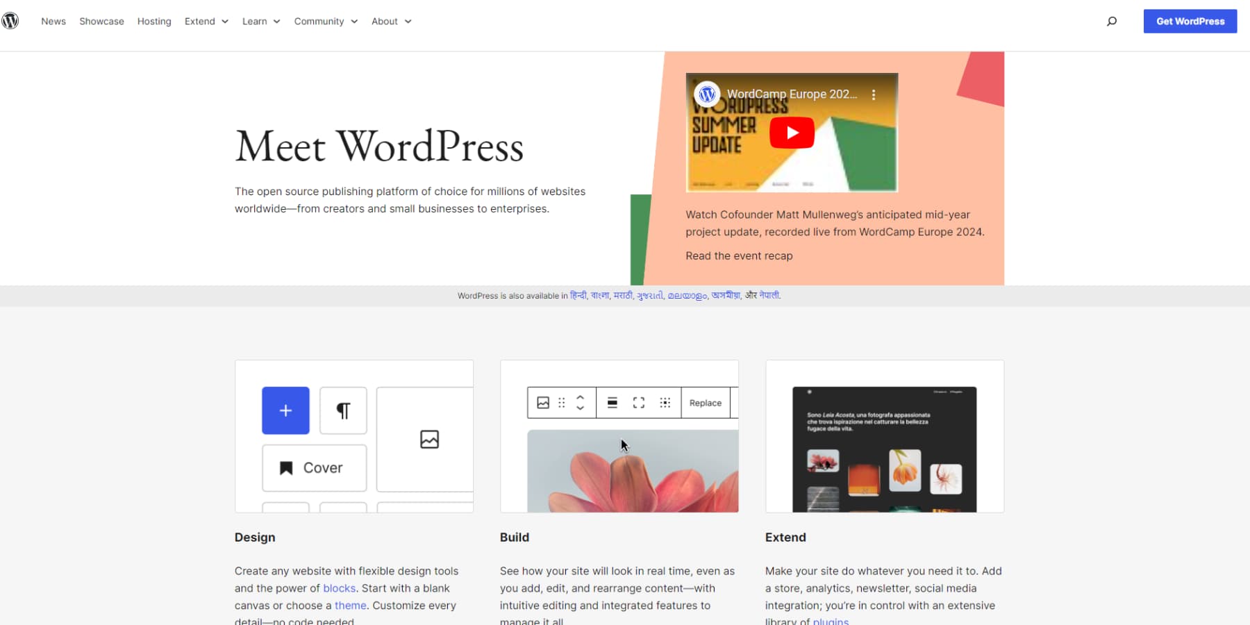 A screenshot of WordPress.org's Homepage