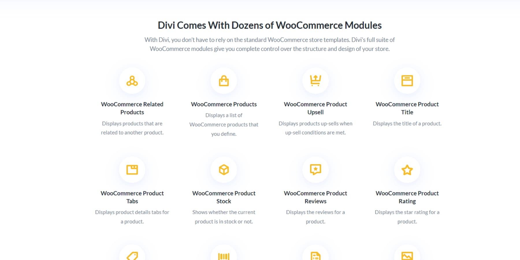 A screenshot of some of Divi's WooCommerce modules