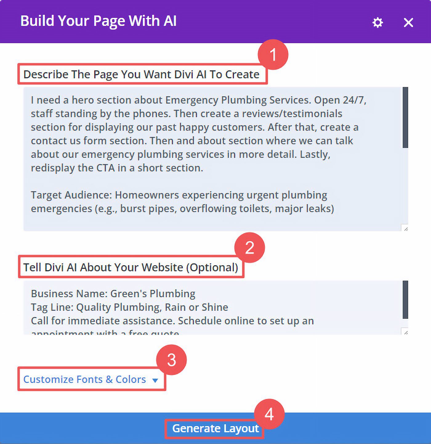 Create a Landing Page with AI - Page Steps 3-6