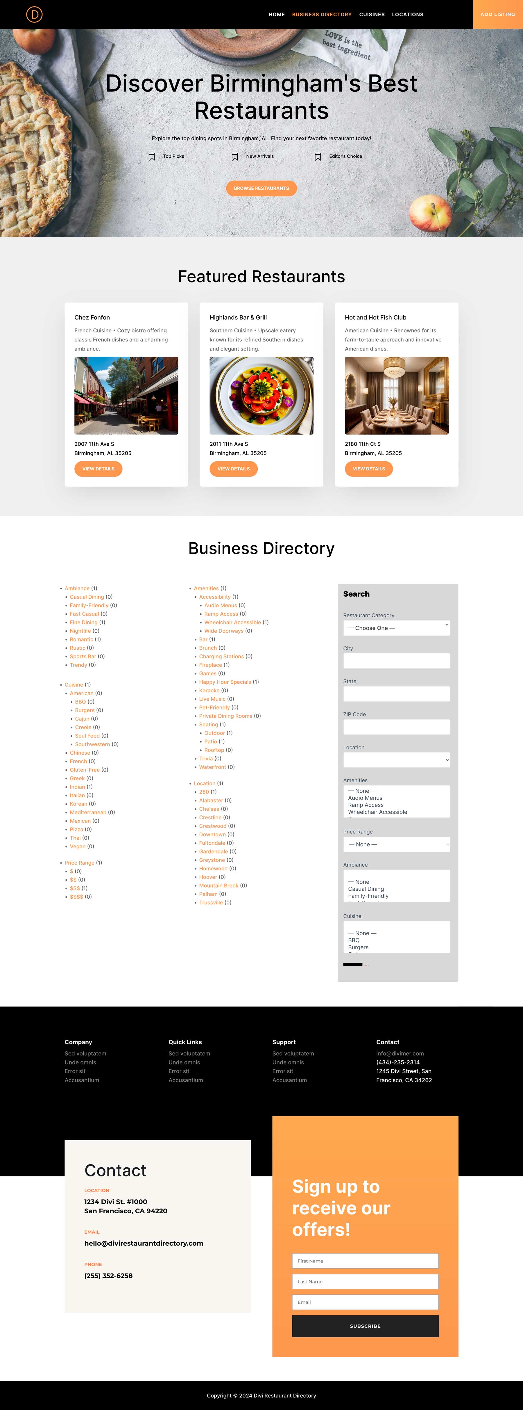 Divi AI business directory page