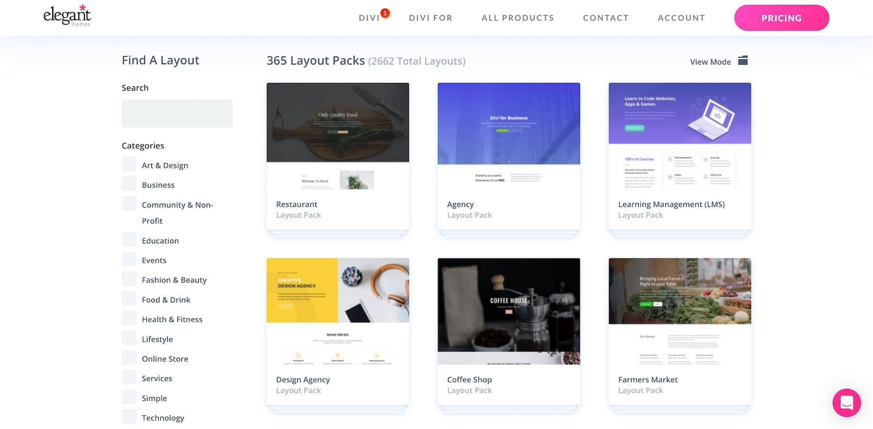 divi layouts by elegant themes