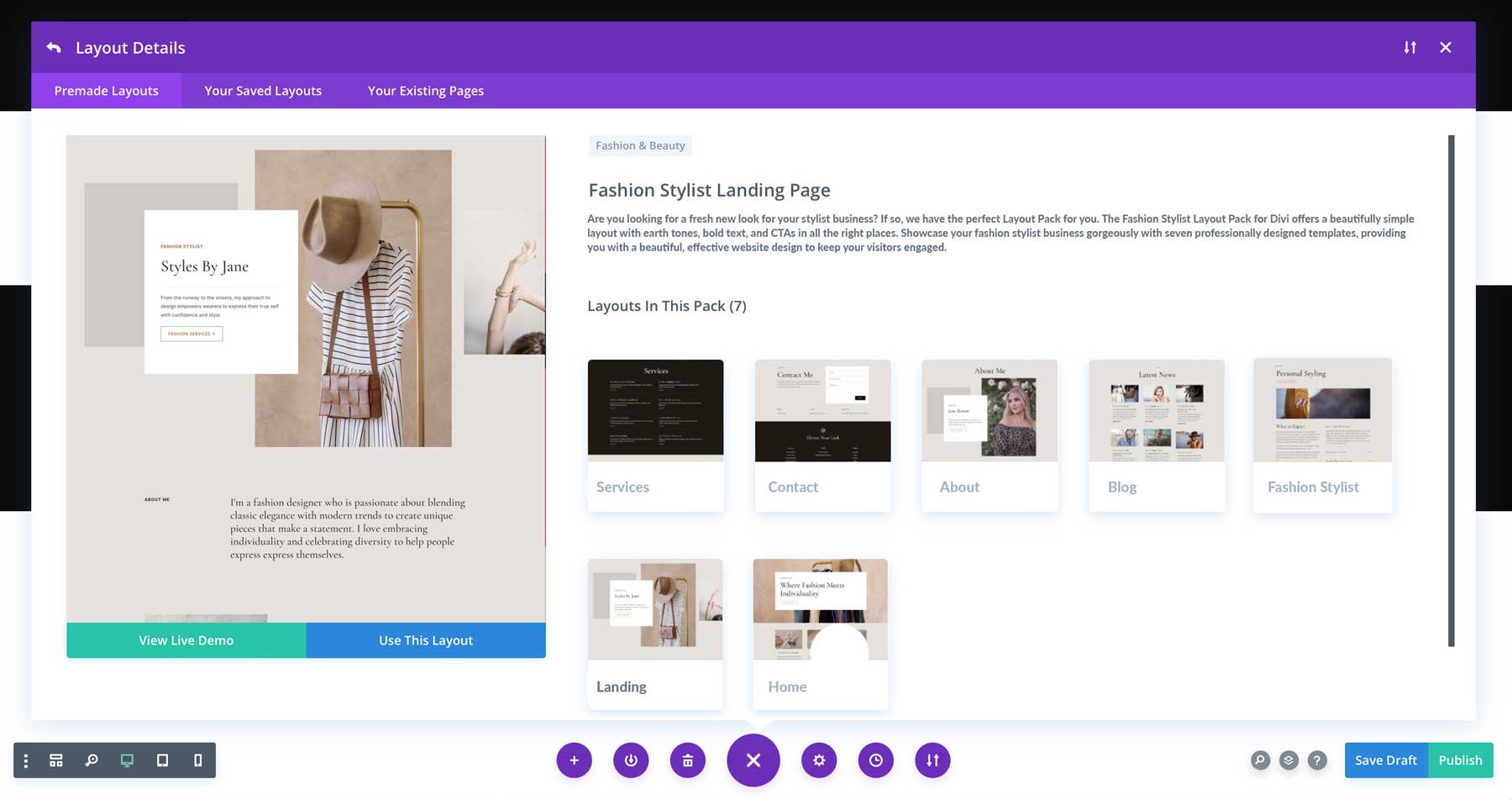 fashion stylist layout pack for Divi