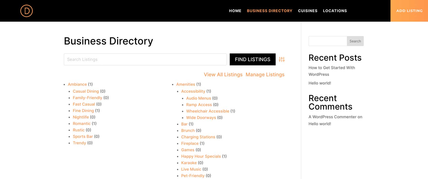 default directory page
