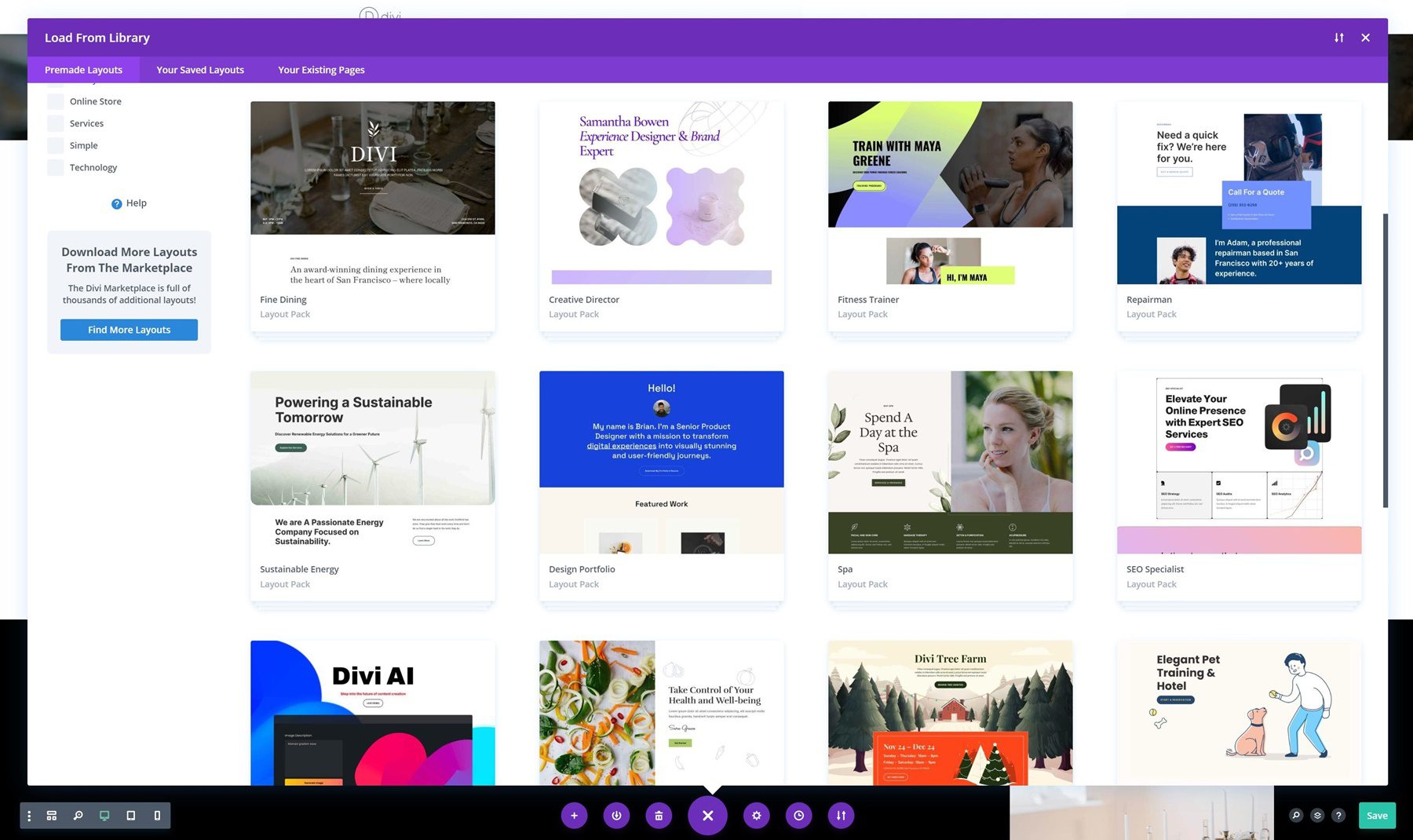 A screenshot of the Divi Layout Pack library