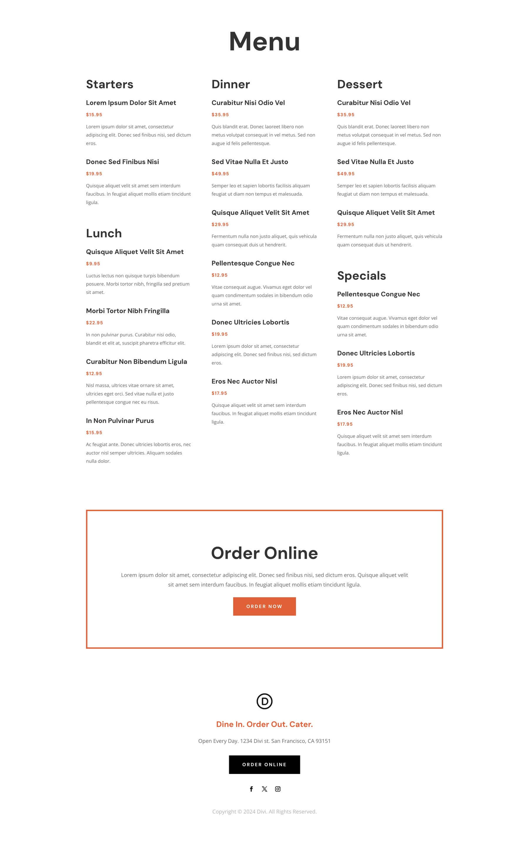 Eatery Layout Pack for Divi