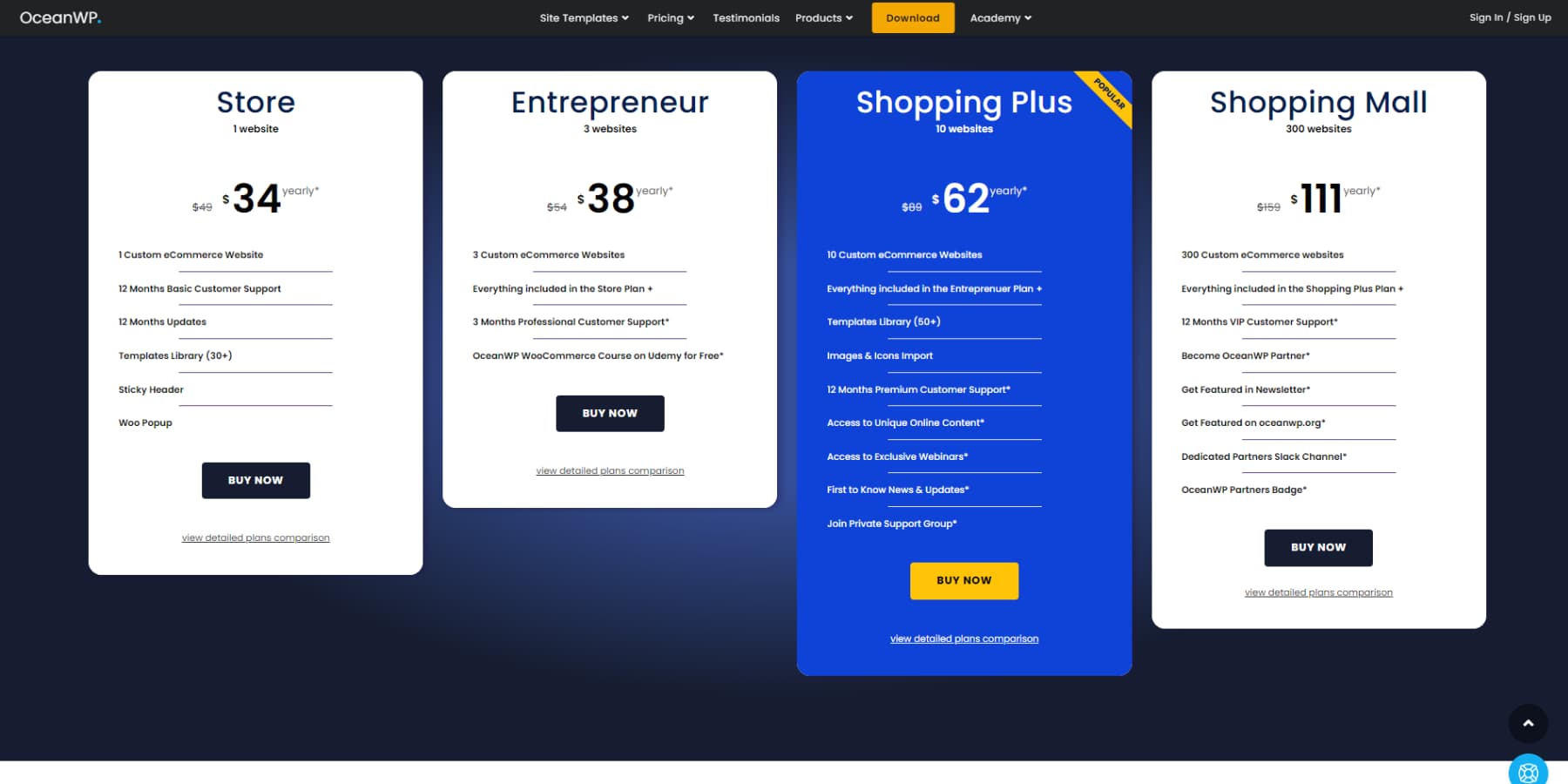 A screenshot of OceanWP's eCommerce pro bundle pricing