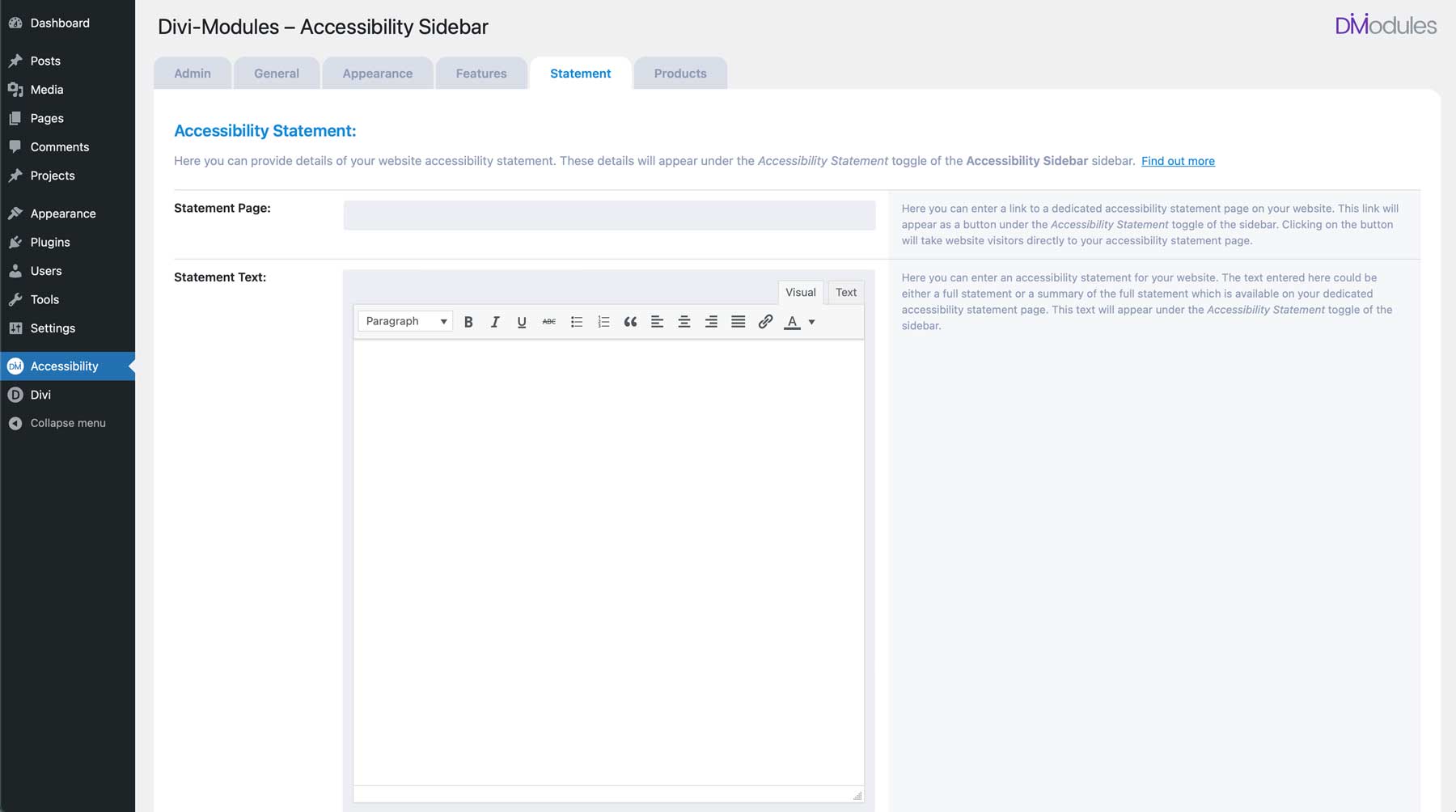 Accessibility Sidebar statement tab