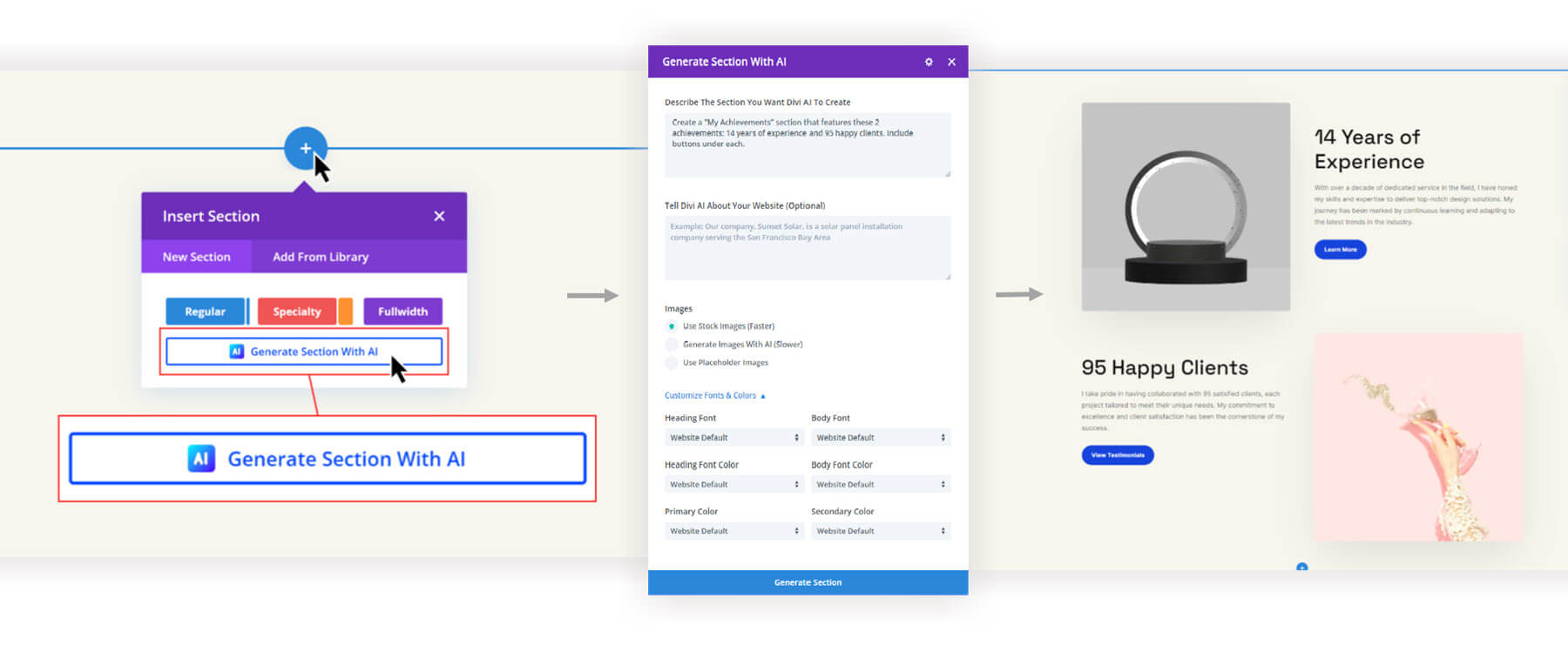 divi ai section generator steps