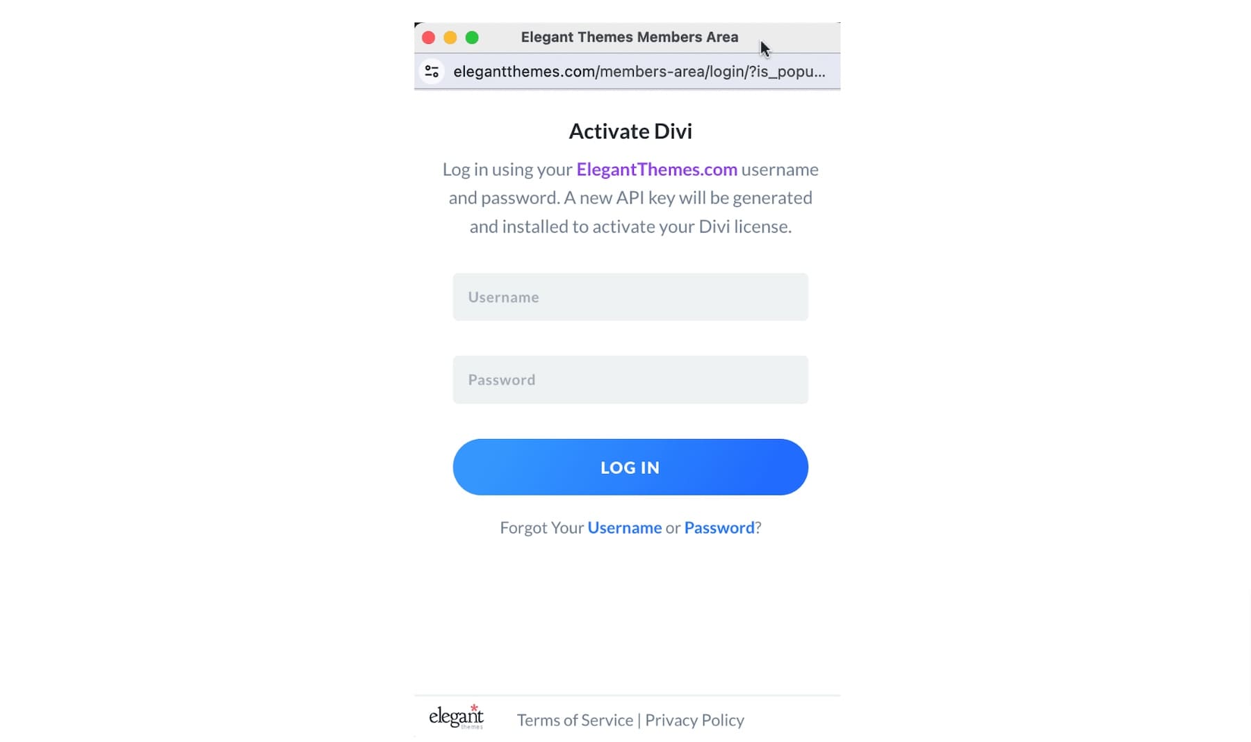 divi login details to activate license