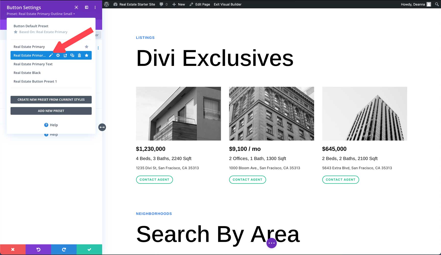 Real Estate starter site for Divi